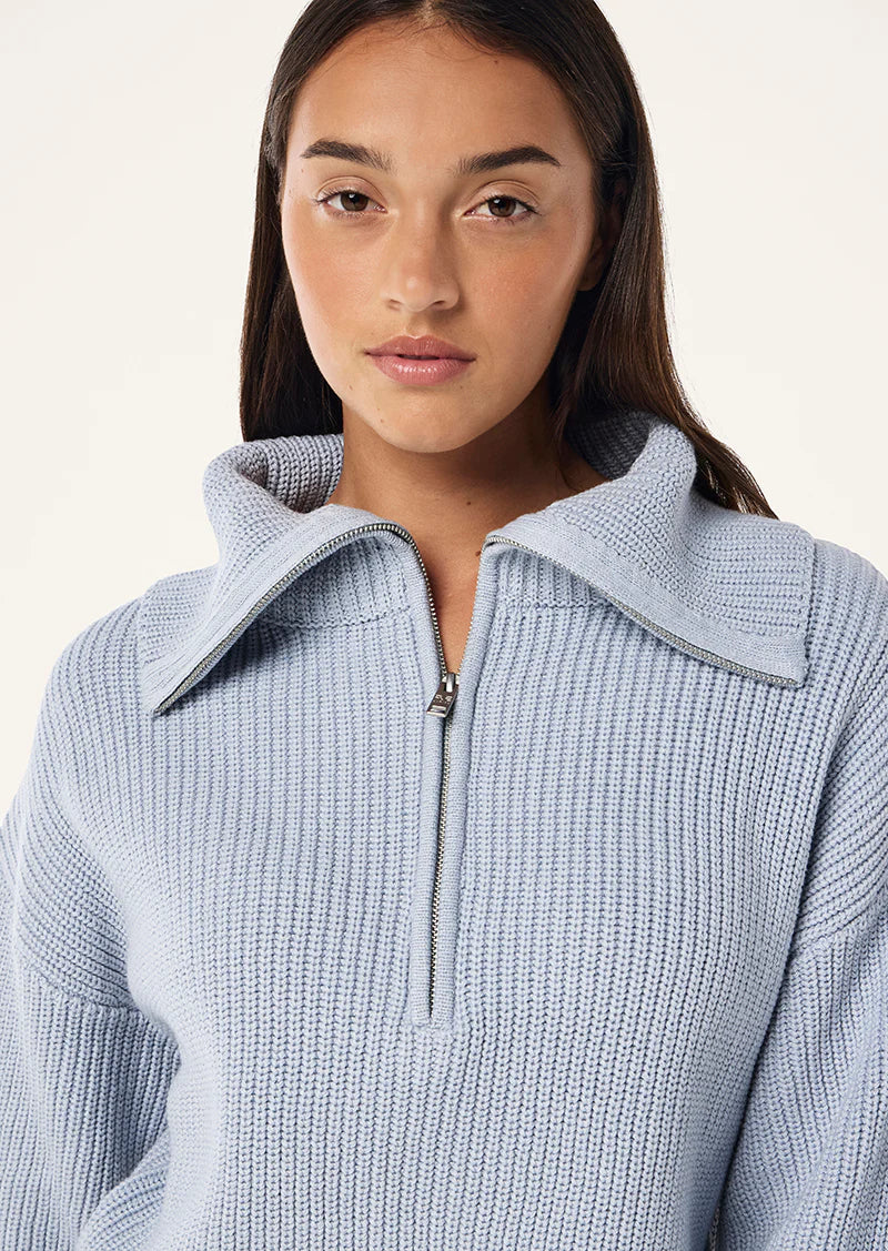 HIGH SEASON ZIP NECK KNIT IN ICE BLUE