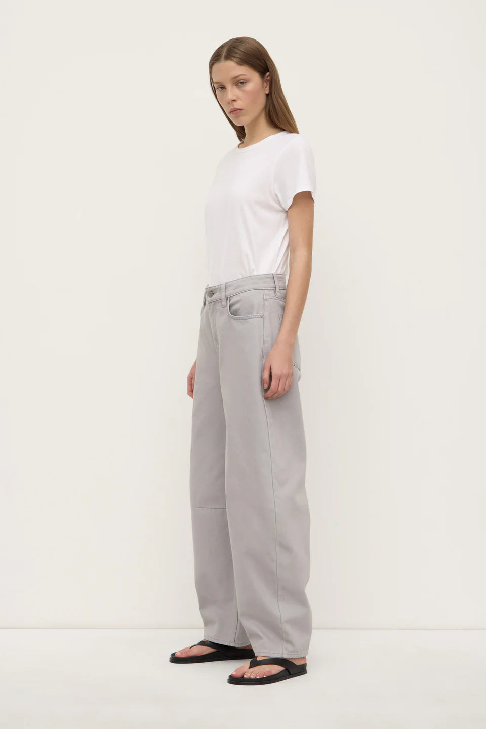 High Rise Barrel Jean - Light Grey