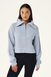 HIGH SEASON ZIP NECK KNIT IN ICE BLUE