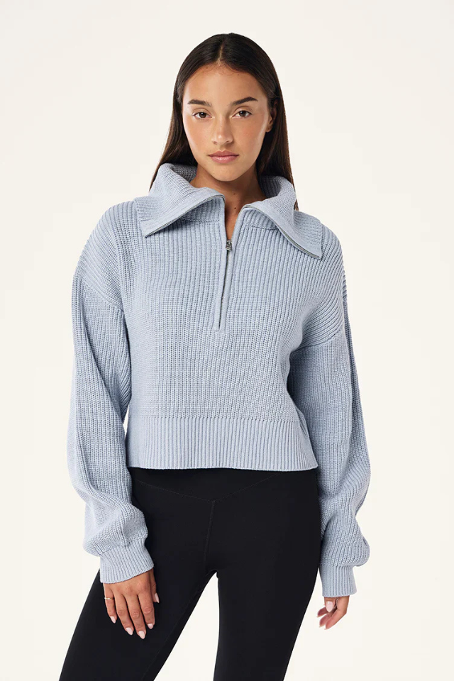 HIGH SEASON ZIP NECK KNIT IN ICE BLUE