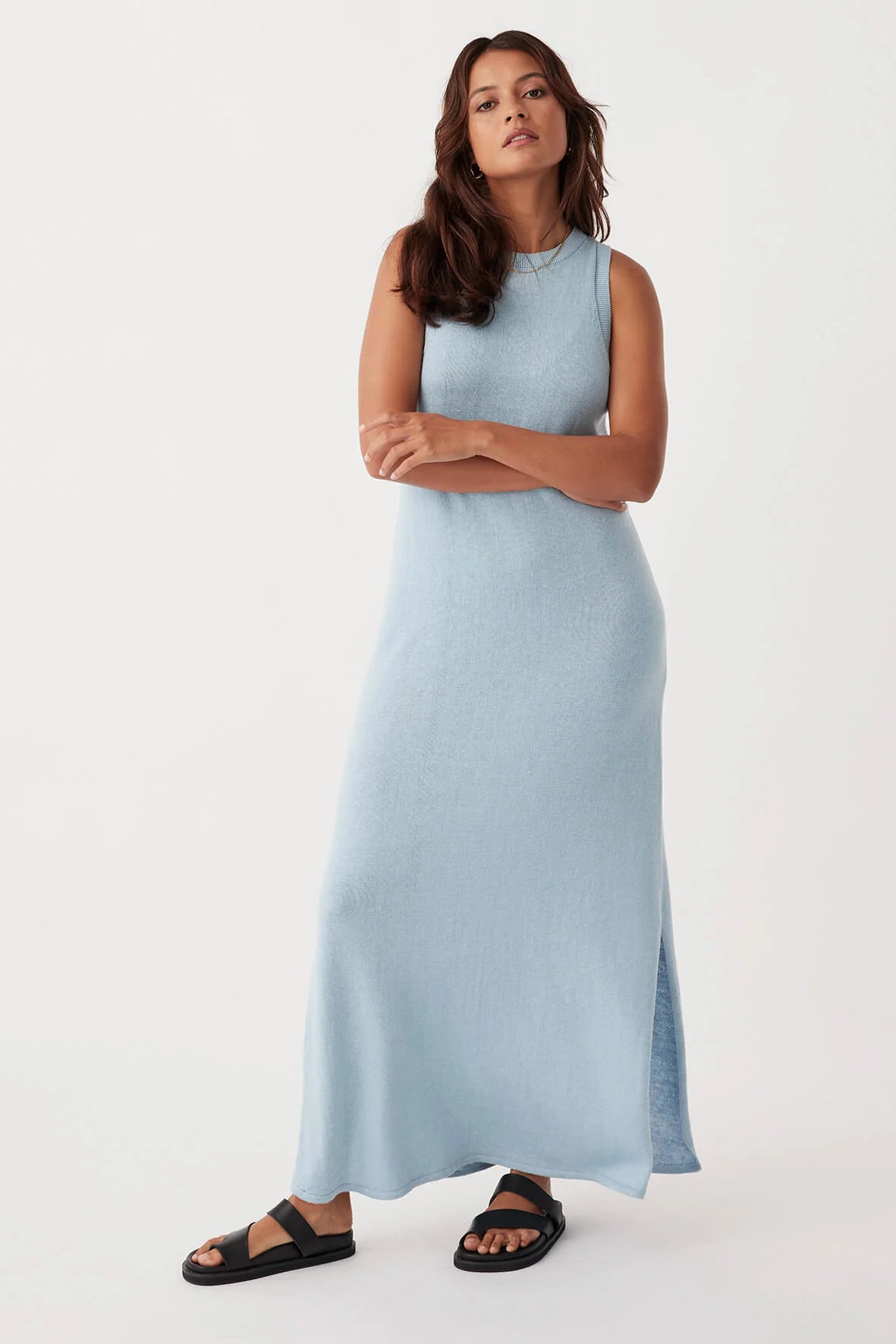 Izi Organic Linen Cotton Maxi Dress - Sky