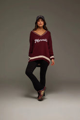 Marseille Knit V-Neck Sweater Red Wine