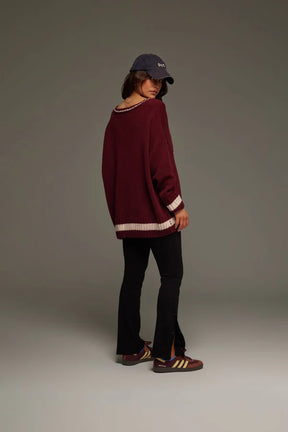 Marseille Knit V-Neck Sweater Red Wine