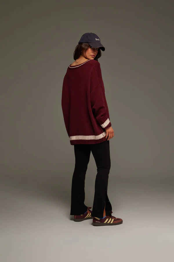 Marseille Knit V-Neck Sweater Red Wine