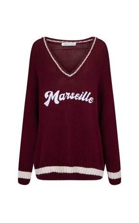 Marseille Knit V-Neck Sweater Red Wine