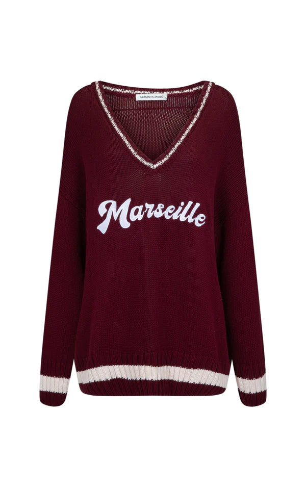 Marseille Knit V-Neck Sweater Red Wine