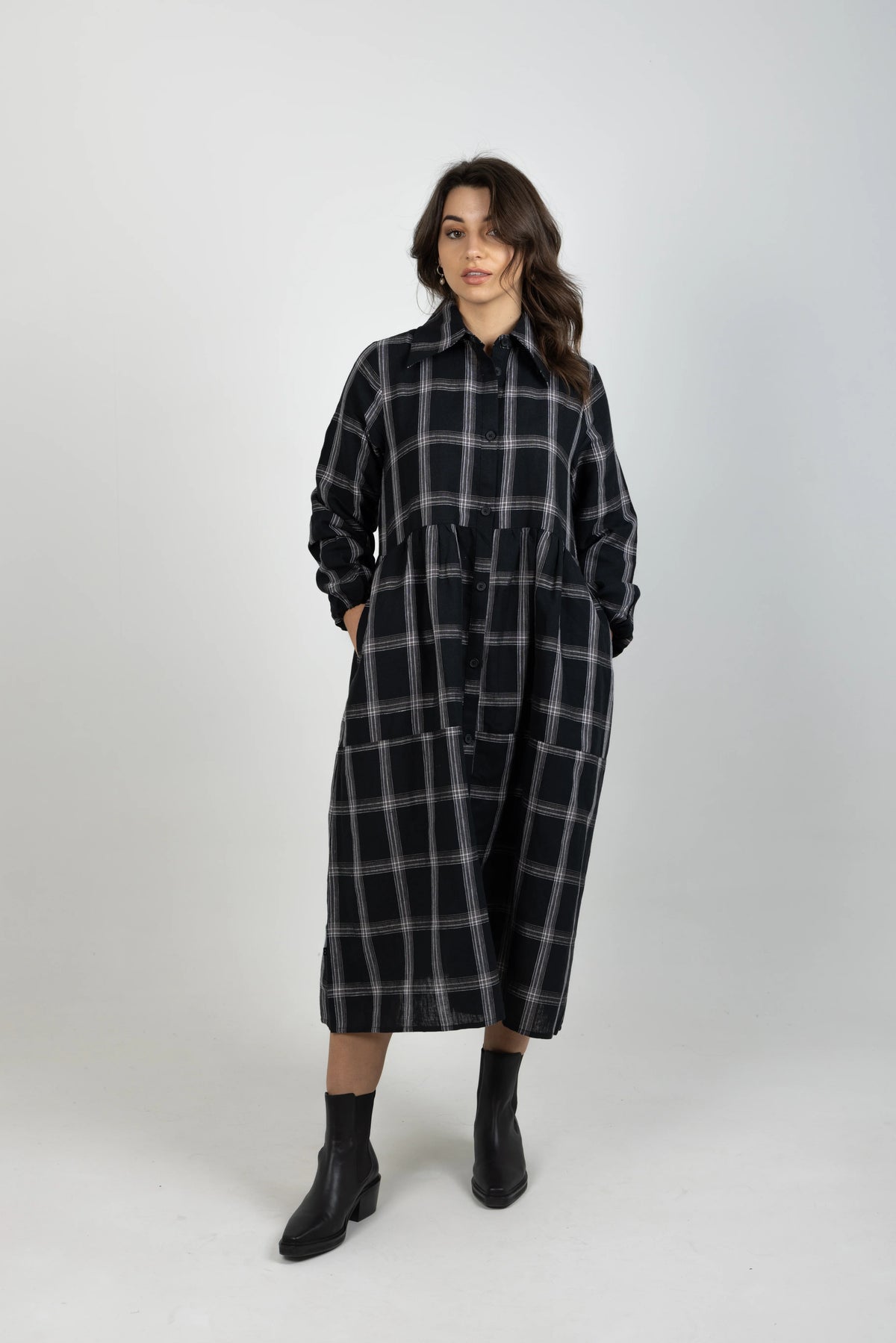 THING THING ALEAH DRESS BLACK PLAID