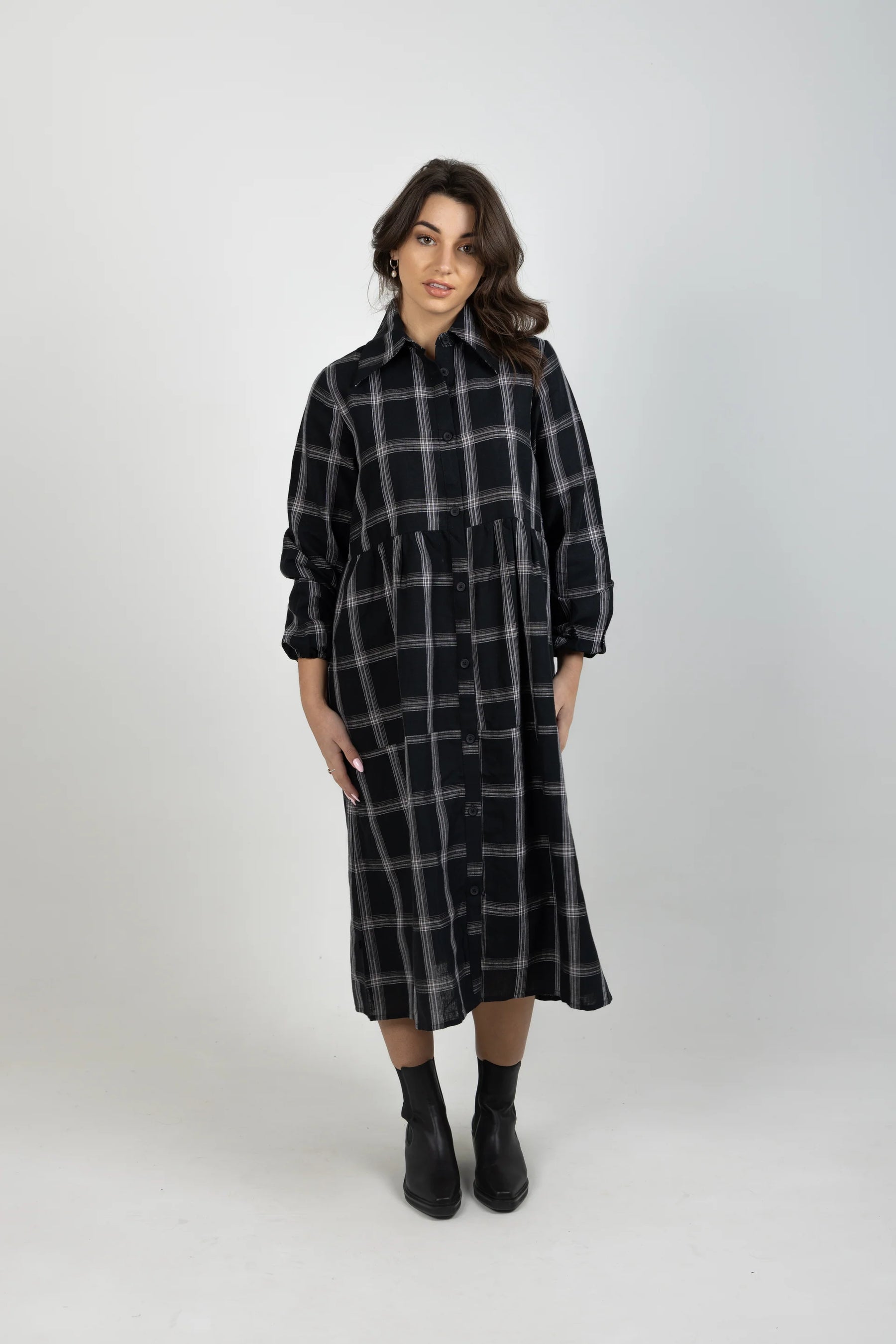 THING THING ALEAH DRESS BLACK PLAID