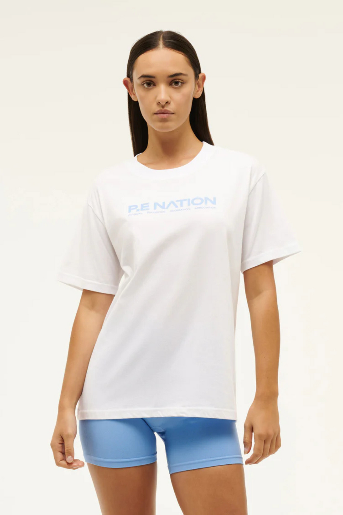 AERO SHORT SLEEVE TEE IN WHITE & CORNFLOWER BLUE