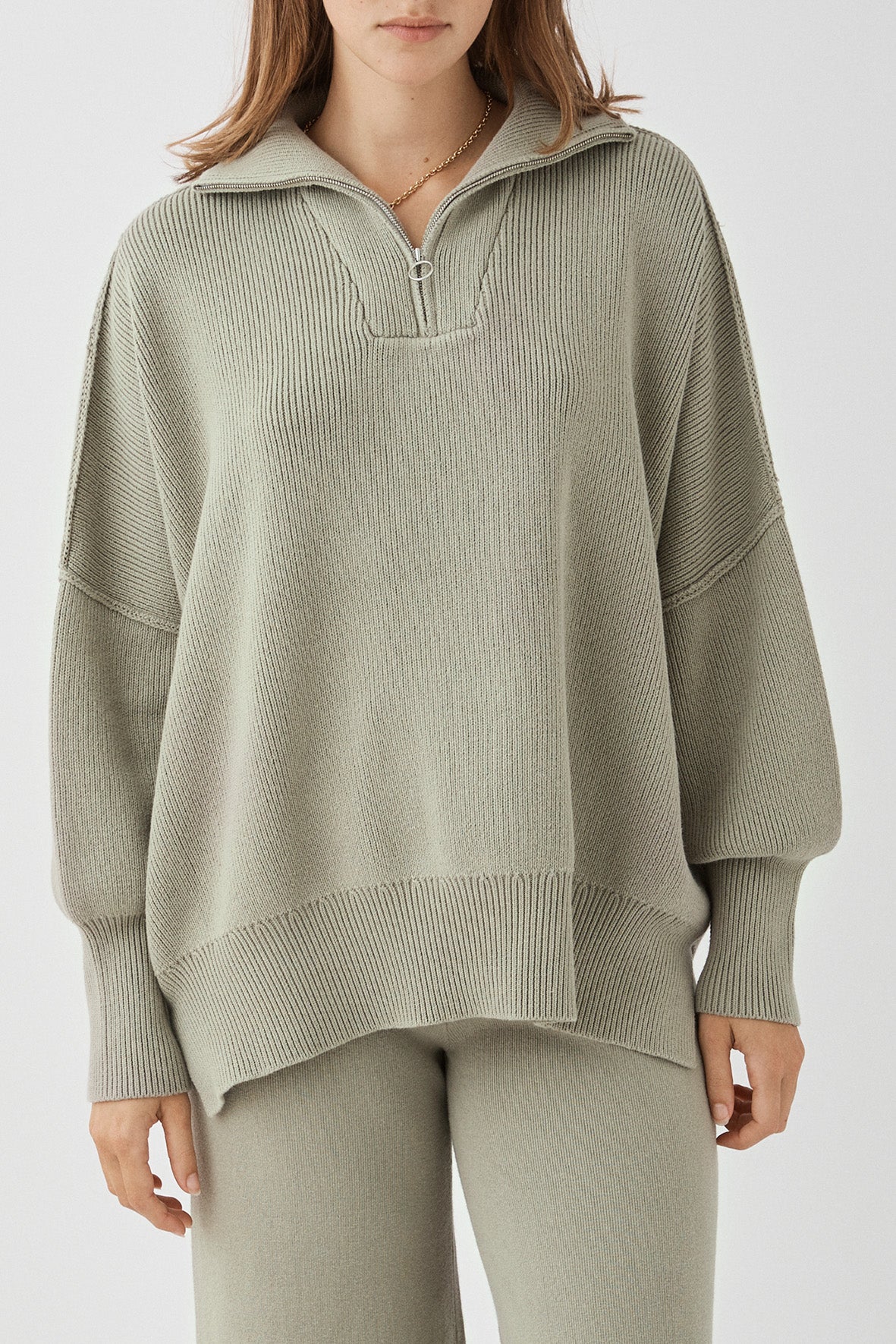 London Zip Sweater - Sage