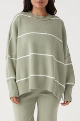 Harper Stripe Organic Knit Sweater - Sage & Cream