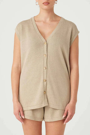 Ada Organic Cotton Linen Vest - Taupe