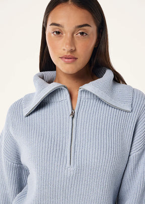 HIGH SEASON ZIP NECK KNIT IN ICE BLUE