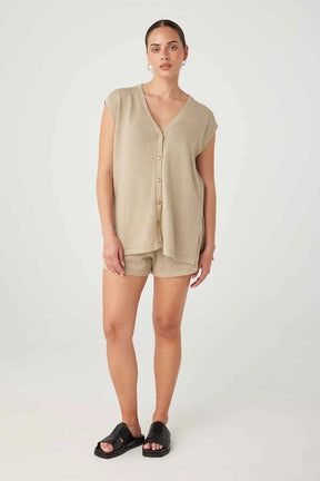 Ada Organic Cotton Linen Vest - Taupe