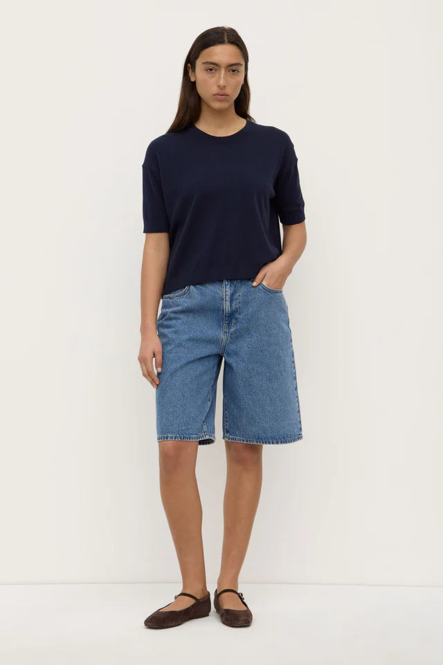 Vanya Cotton Cashmere Knit Tee - True Navy
