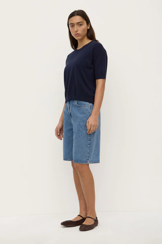 Vanya Cotton Cashmere Knit Tee - True Navy