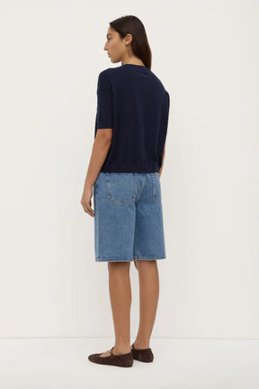 Vanya Cotton Cashmere Knit Tee - True Navy